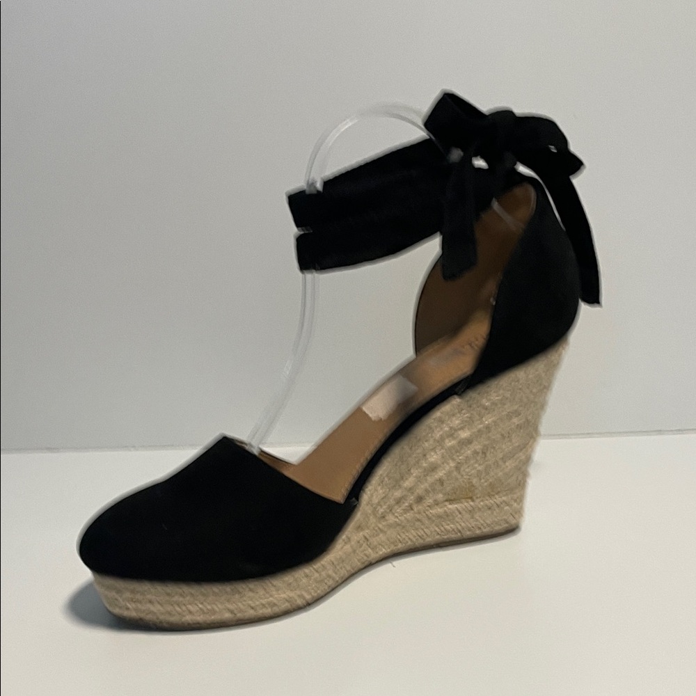 Brash Black "Escape Evasion" Espadrille Wedges, Size 8.5